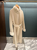Long Double-Faced Wool Alpaca Coat with Mink Fur Collar and Stand Neck