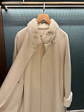 Long Double-Faced Wool Alpaca Coat with Mink Fur Collar and Stand Neck
