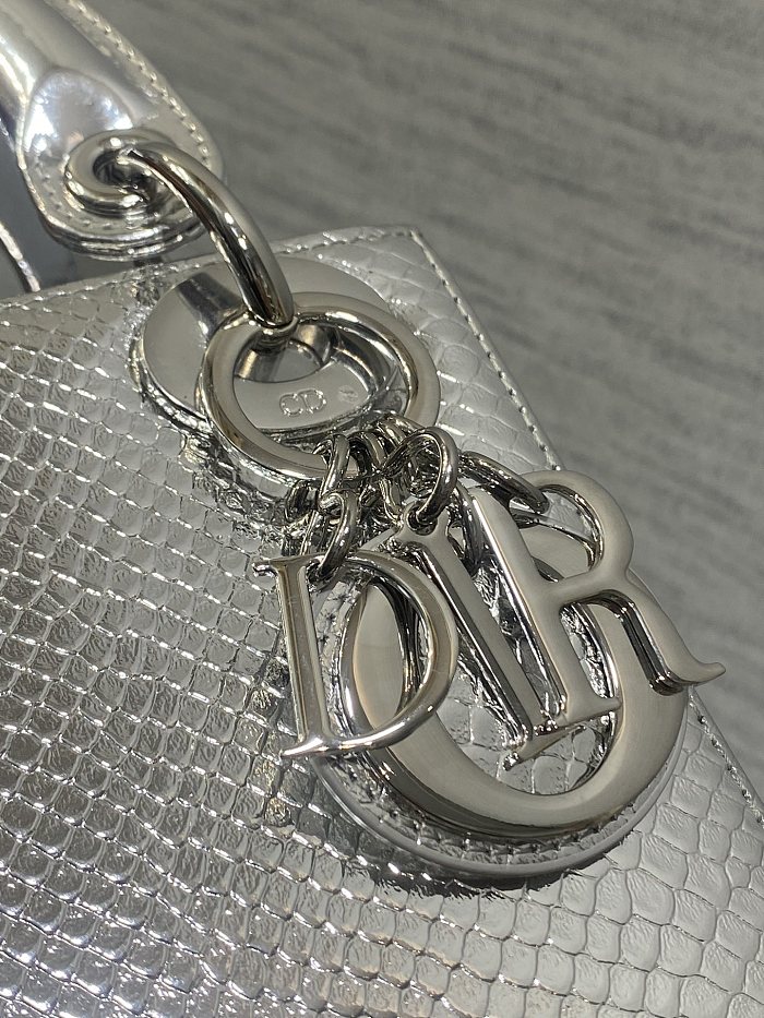 Metallic Snakeskin Mini Lady Dior Silver