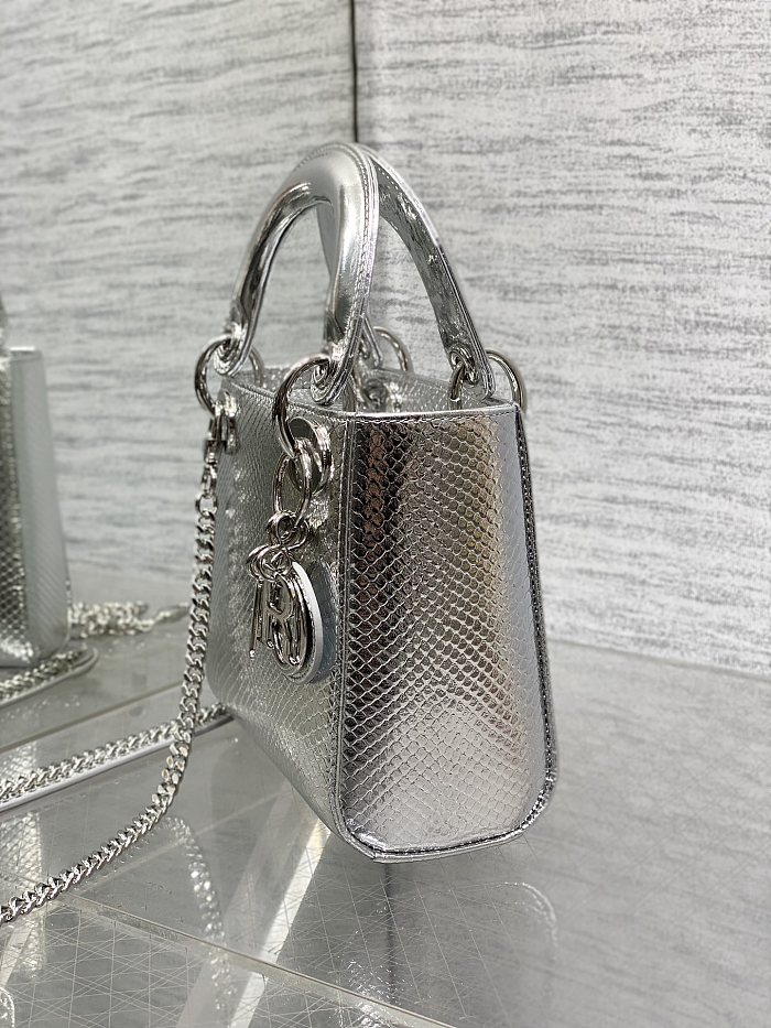 Metallic Snakeskin Mini Lady Dior Silver