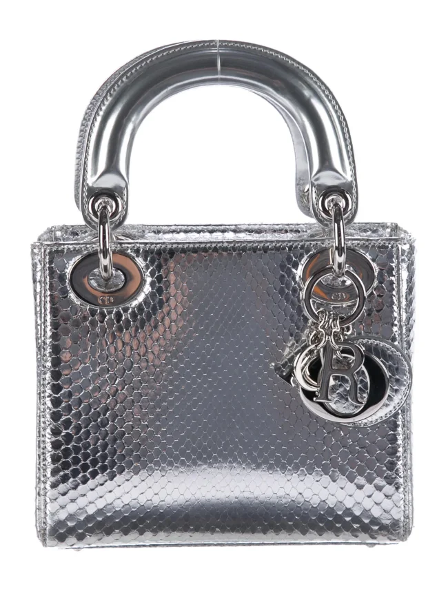 Metallic Snakeskin Mini Lady Dior Silver