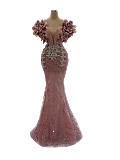 Plunging Neckline Gown with 3d Flower Design