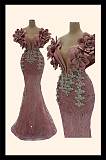 Plunging Neckline Gown with 3d Flower Design