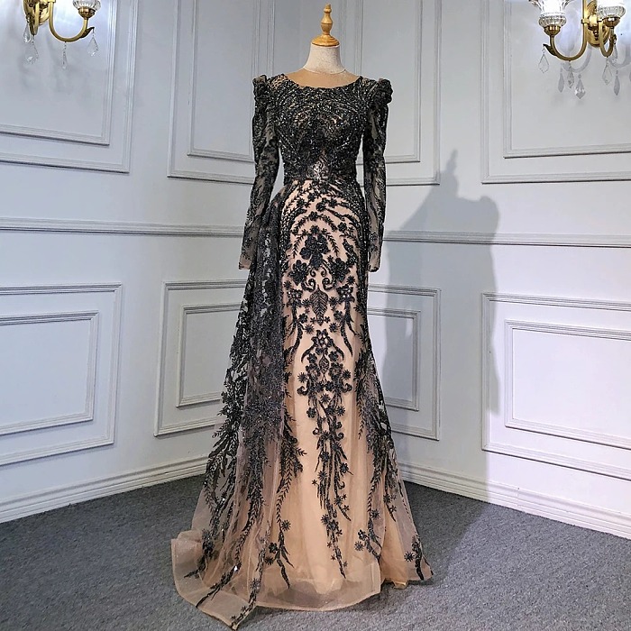 Floor-length Sequins Gown(black)