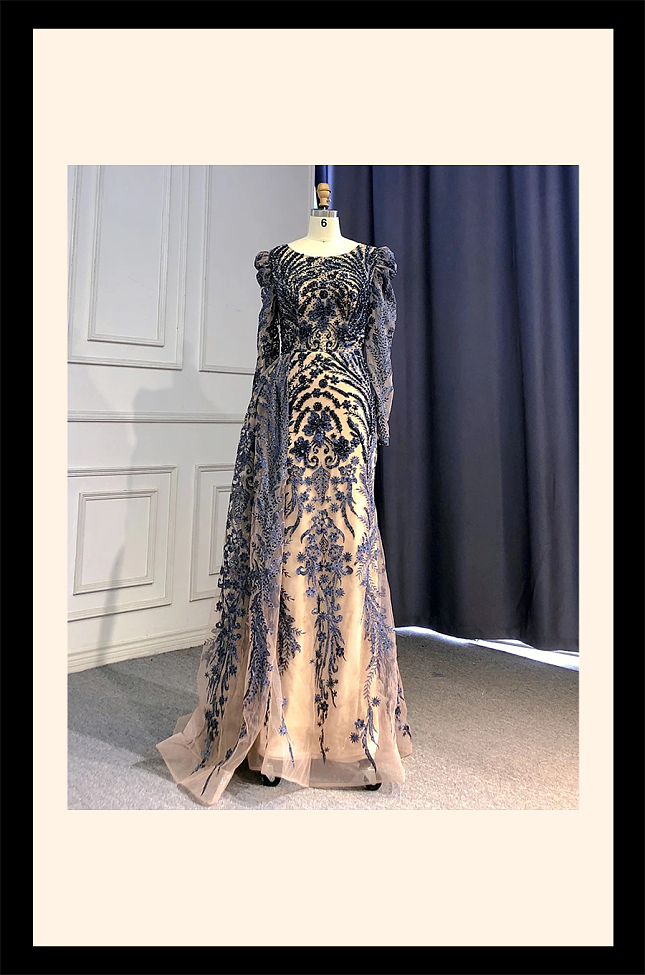 Floor-length Sequins Gown(navy)