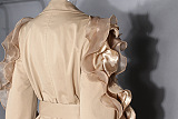 Ruffle Patchwork Lapel Lantern Sleeve Trench Coat