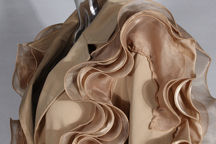 Ruffle Patchwork Lapel Lantern Sleeve Trench Coat