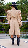 Ruffle Patchwork Lapel Lantern Sleeve Trench Coat
