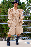 Ruffle Patchwork Lapel Lantern Sleeve Trench Coat