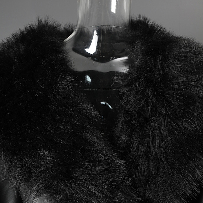 Faux Fur CollarPU Leather Jacket