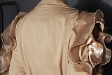 Ruffle Patchwork Lapel Lantern Sleeve Trench Coat