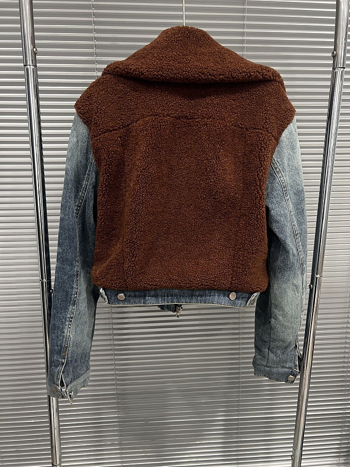 Denim Patchwork Teddy Jacket (Faux Shearling)