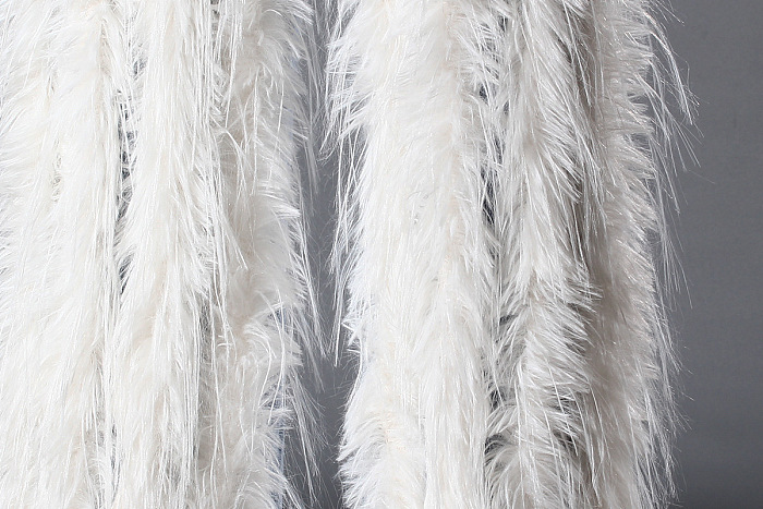 Washed Denim Faux Fur Fringe Pants
