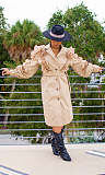 Ruffle Patchwork Lapel Lantern Sleeve Trench Coat