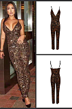 Black Mesh Gold Sequin Backless Jumpsuit (Sleeveless/Spaghetti Strap)
