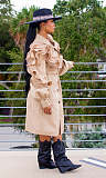 Ruffle Patchwork Lapel Lantern Sleeve Trench Coat