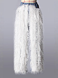 Washed Denim Faux Fur Fringe Pants