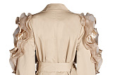 Ruffle Patchwork Lapel Lantern Sleeve Trench Coat