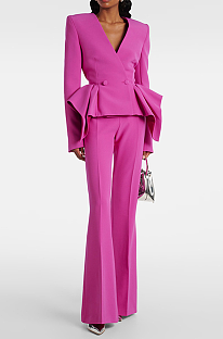 Ruffled Hem Slim-Fit  Set