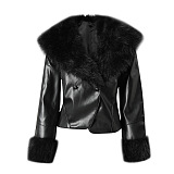 Faux Fur CollarPU Leather Jacket