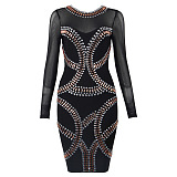 Black Embellished Bandage Bodycon Party Dress (Celebrity Style)