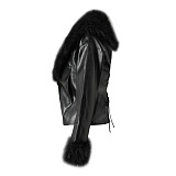 Faux Fur CollarPU Leather Jacket