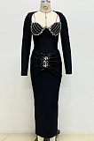 Black Plunge V-Neck Rhinestone Embellished Gown