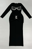 Black Plunge V-Neck Rhinestone Embellished Gown