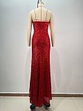 Lace Split Evening Dress in Red