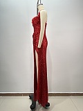 Lace Split Evening Dress in Red