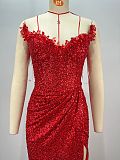 Lace Split Evening Dress in Red
