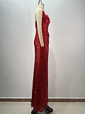 Lace Split Evening Dress in Red