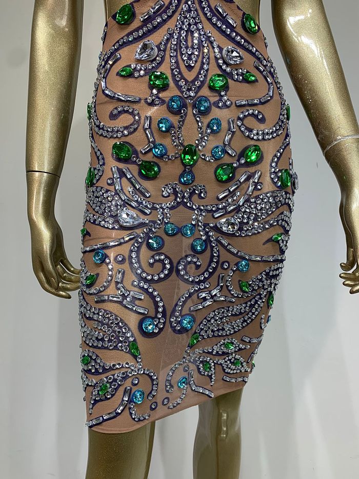 Halter Beaded Evening Dress