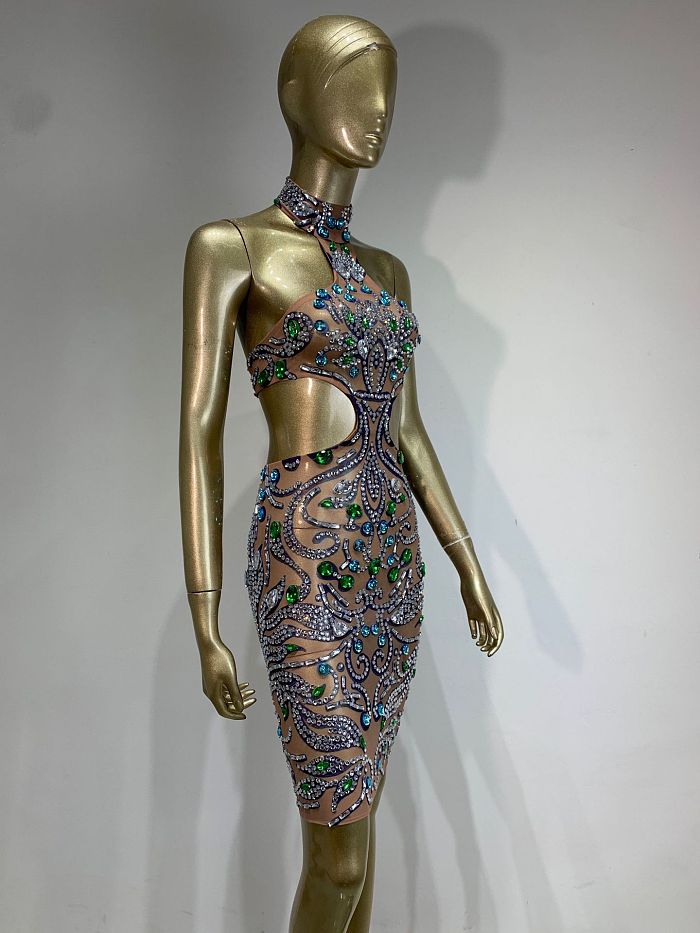 Halter Beaded Evening Dress