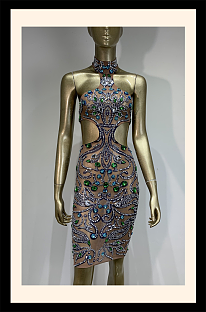 Halter Beaded Evening Dress