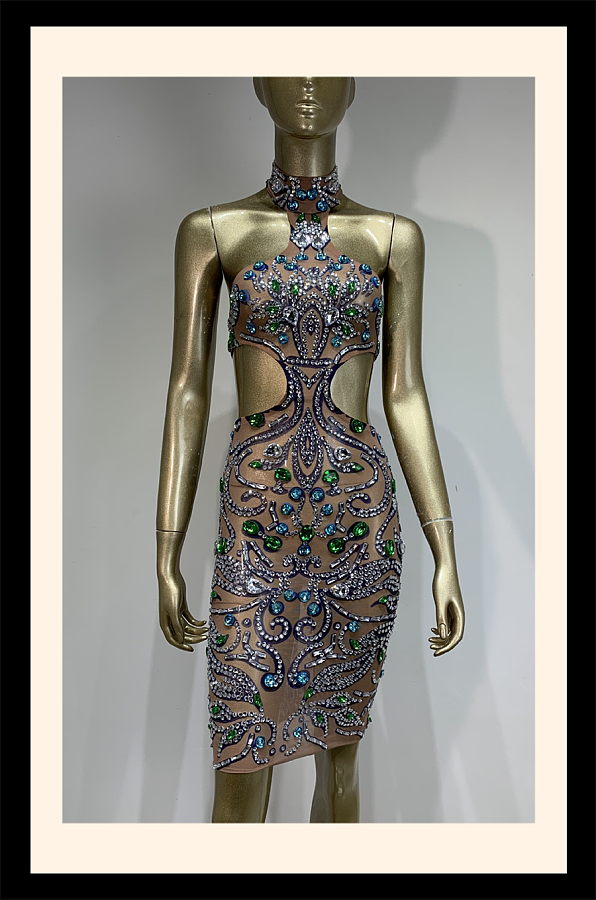 Halter Beaded Evening Dress