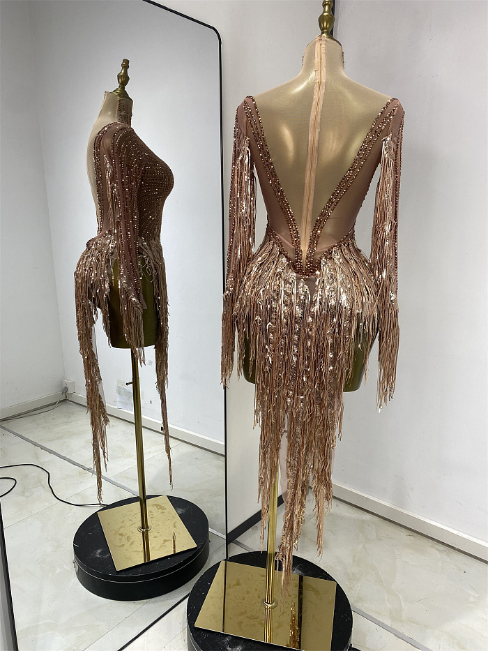 Sequins Fringe Evening Dress