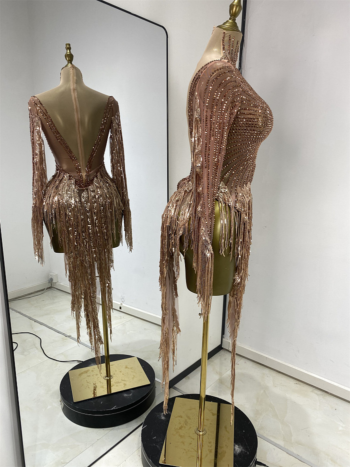 Sequins Fringe Evening Dress