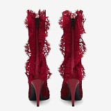 Lace Sharpen Toe Short Boots(red)