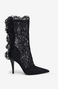 Lace Sharpen Toe Short Boots(black)