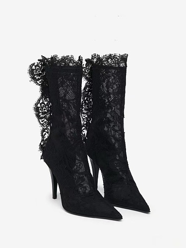 Lace Sharpen Toe Short Boots(black)