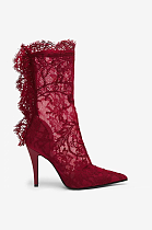 Lace Sharpen Toe Short Boots(red)