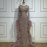 Feather Floor-length Evening Gown