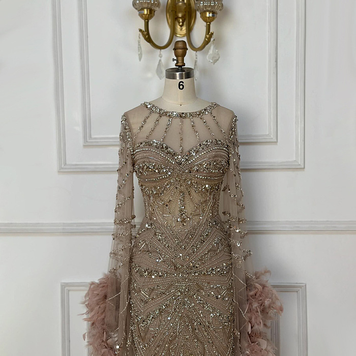 Feather Floor-length Evening Gown