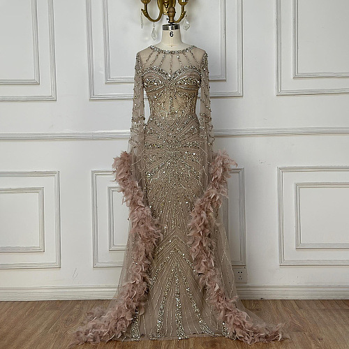 Feather Floor-length Evening Gown