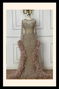Feather Floor-length Evening Gown