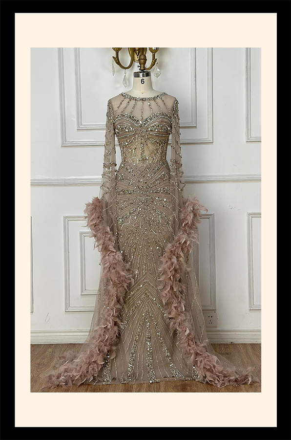 Feather Floor-length Evening Gown