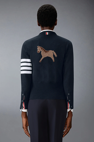 WOOL 4-BAR INTARSIA CARDIGAN