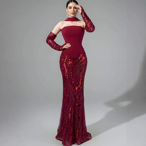Patchwork Sequins Evening Dress