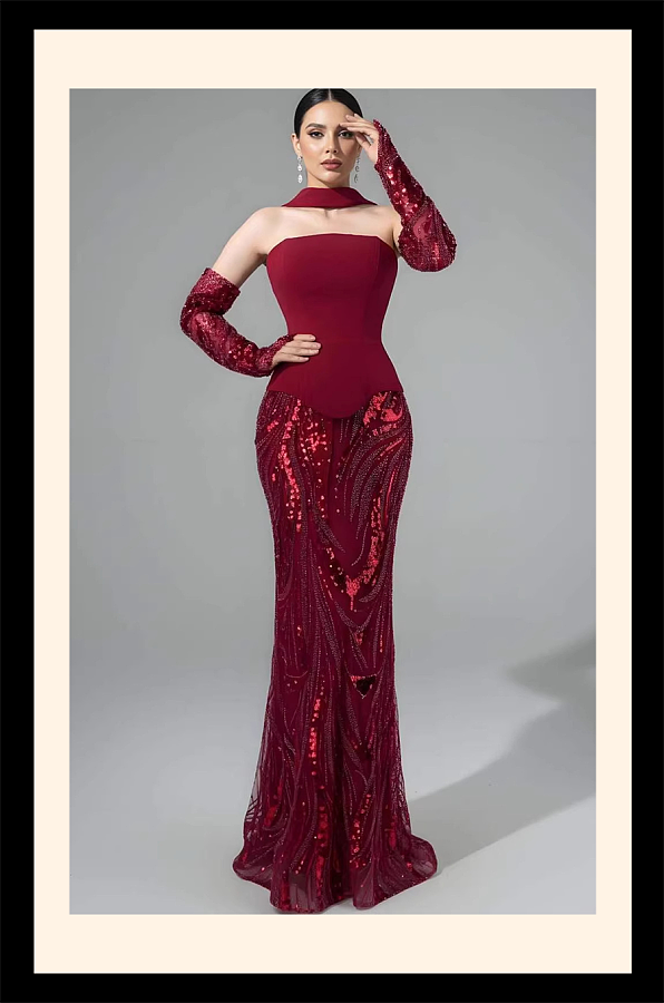 Patchwork Sequins Evening Dress